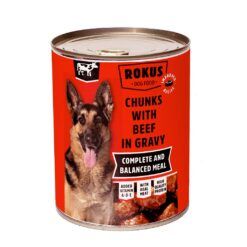 Lata de comida húmeda para perros Rokus sabor ternera 415g latas de ternera para perros en salsa