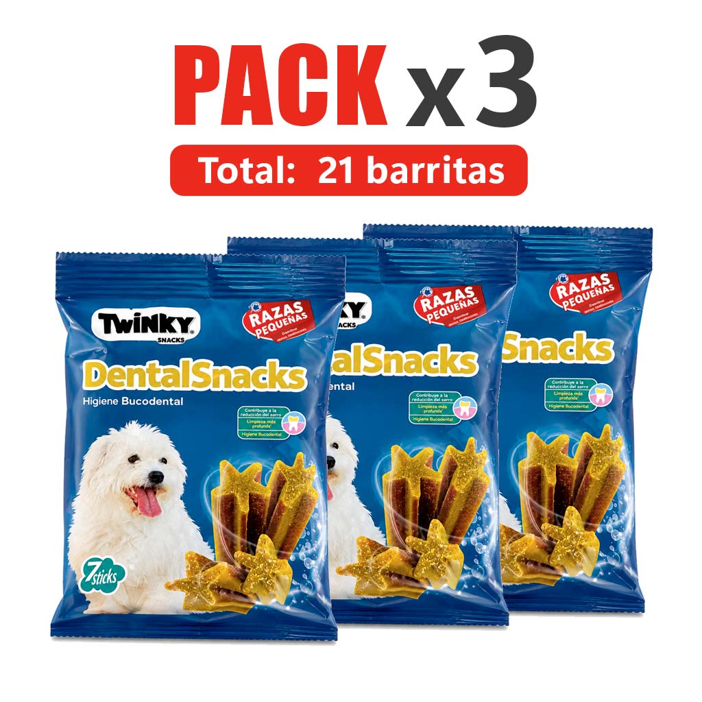 Pack de 3 bolsas de TWINKY Dental Snacks para Perros Razas Pequeñas