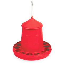 Tolva comedero para aves 12 kg Gaun de color rojo colgada con cuerda