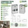 Esquema técnico y medidas del comedero tolva para conejos referencia 26100 Gaun