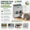 Detalle frontal tolva de conejos de 2 bocas para jaulas