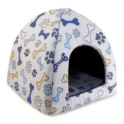 Cama iglu para perros pequenos Arquivet estampado de huesos y huellas